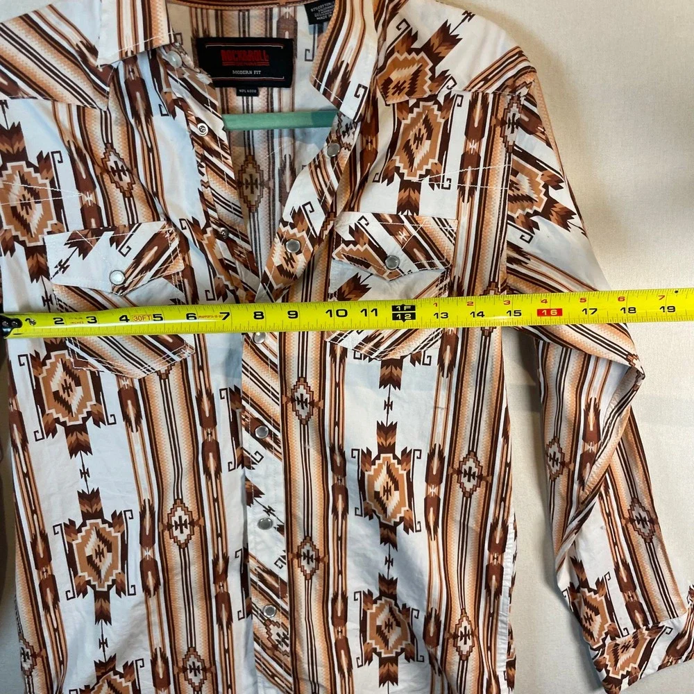 Rock & Roll Denim Western Shirt Southwestern Snap Button‎ Long Sleeve - Size XL